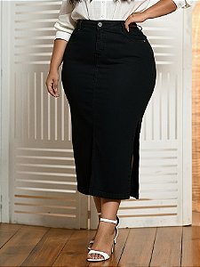 Saia Longa Preta Plus Size abertura Lateral Anagrom Ref.261P
