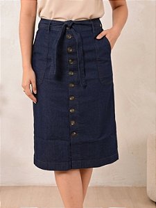 Saia Evangélica Jeans Evasê Midi Azul Escuro Anagrom Ref.266