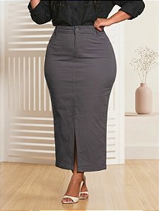 Saia Longa Cinza Plus Size Abertura na Frente Anagrom Ref.267P
