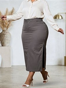 Saia Longa Cinza Plus Size Abertura Lateral Anagrom Ref.271P