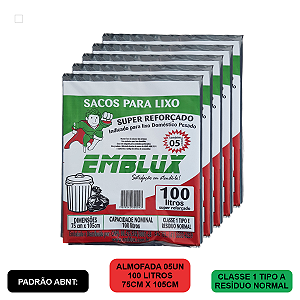 Kit Saco para Lixo Reforçado Emblux 5 - 100 Litros (preto)
