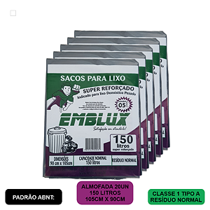 Kit Saco para Lixo Reforçado Emblux - 150 Litros (preto)