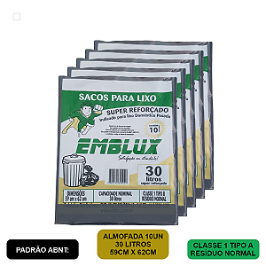 Kit Saco para Lixo Reforçado Emblux - 30 Litros (preto)