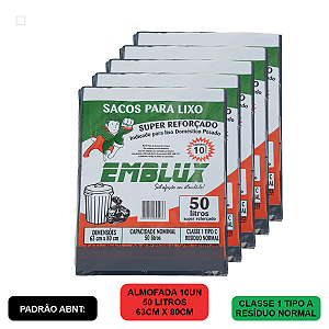 Kit Saco para Lixo Reforçado Emblux - 50 Litros (preto)