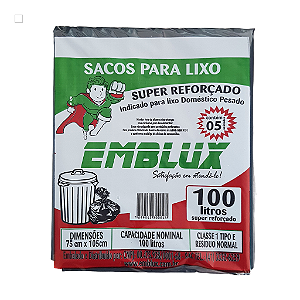 Saco para Lixo Reforçado Emblux - 100 Litros Preto 5 Unidades