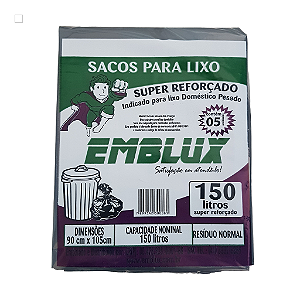Saco para Lixo Reforçado Emblux - 150 Litros  Preto 5 Unidades