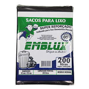 Saco para Lixo Reforçado Emblux - 200 Litros Preto 5 Unidades