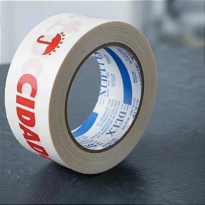 Fita Adesiva Delfix Cuidado Frágil 100m 4,8cm P/ Embalagem Branco Escrita Vermelho Cuidado Frágil