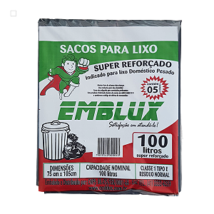 Saco para Lixo Reforçado Emblux - 100 Litros (preto)