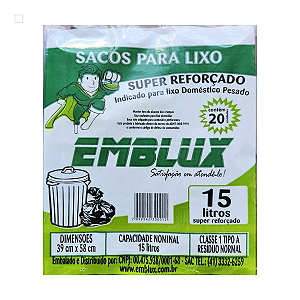 Saco para Lixo Reforçado Emblux - 15 Litros (preto)