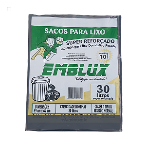 Saco para Lixo Reforçado Emblux - 30 Litros (preto)