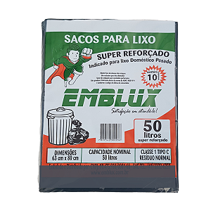 Saco para Lixo Reforçado Emblux - 50 Litros (preto)