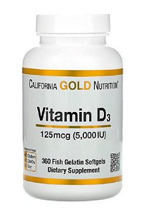 Vitamina D3 5000UI (1250mcg) | 360 Softgels - California GOLD Nutrition