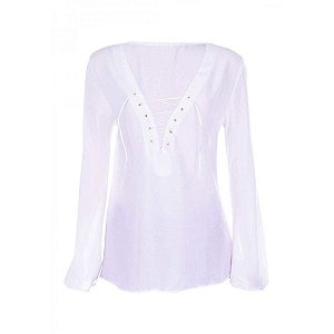 Blusa Feminina Em Viscose Sem Renda Detalhe Ilhós Decote