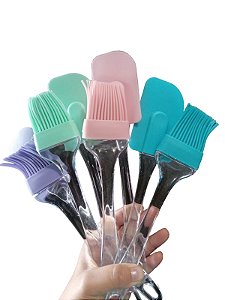 Kit Cozinha Espátula E Pincel De Silicone Cabo Acrílico