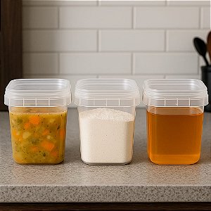 POTE QUADRADO PLÁSTICO CALDOS, FAROFA, BISCOITOS 1000ml - 50 Unidades