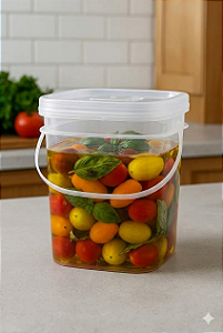 BALDE QUADRADO PLÁSTICO ATOXICO COM ALÇA PARA ALIMENTOS E OUTROS 2,2l - 10 und