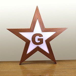 Estrela de Cinco Pontas com G - Madeira - Iluminado (LED)