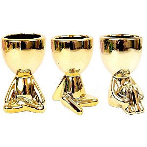 Coleção 3 Vasos Metalizados Robert Porcelana Plant Dourado