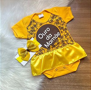 Body + Laço Com Saia Bombom Ouro Branco Menina Mesversario