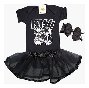 Body + Saia Laço Rock And Roll Kiss Menina/menino Temático