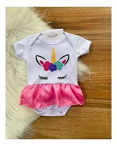Body Unicórnio Rosa Menina Temático Mesversario
