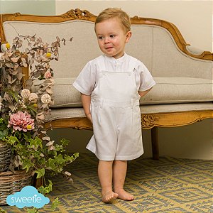 Jardineira Menino Linho Branca