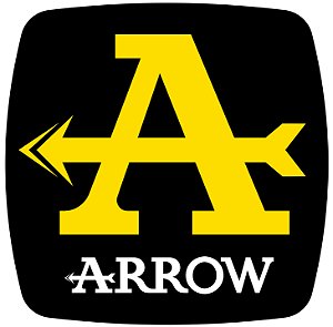 Adesivo Arrow preto e amarelo térmico retangular 95X95mm