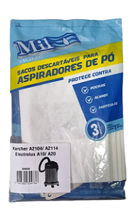 Kit c/3 Sacos Descartáveis p/ Aspiradores de Pó Modelo Karcher A2104, A2114 e Electrolux A10, A20, INTQ