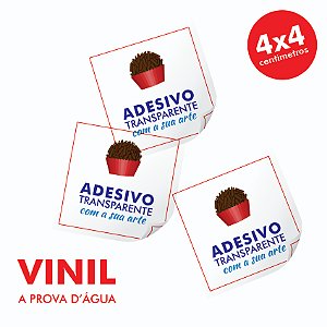 Impressão de 30 Adesivos de Vinil Transparente de 4x4cm Corte Reto