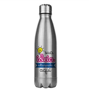 Garrafa de Inox Prata Personalizada 600ml - Criamos sua Arte