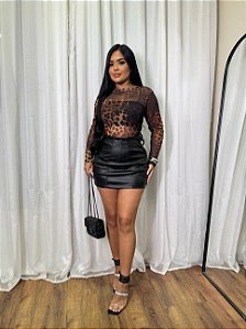 Short Saia Ana Couro Fake