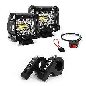 Farol de LED 60w Combo + Suporte Abraçadeira + Interruptor Para Moto