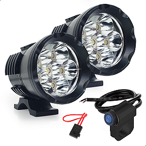 Farol de LED Milha Moto Cree 60w + Controle Guidão Prova Água 10000 Lumens - Par