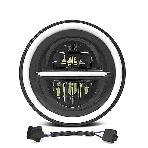 Farol 7 Pol LED 60W Angel Eyes e Seta + DRL Linha - Und