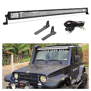 Barra de LED 50 Pol 133cm RETA 7D 684W - Suporte Lateral + Chicote + Suporte Frontal Troller Até 2014