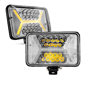 Farol LED Universal 4x6 Pol 96w Retangular Com Seta Laranja X - Par