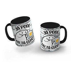 Caneca alça colorida Flork Humor - Já pode (preta) 325ml