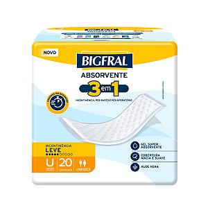 Absorvente BigFral Regular com 20 unidades.