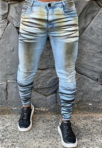 Calça Jeans Super Skinny Destroyed Spotted