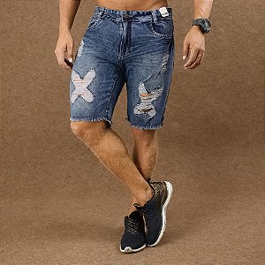 Bermuda Jeans Skinny Destroyed Efeito X