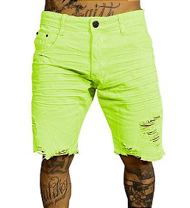 Bermuda Jeans Verde Super Skinny Destroyed