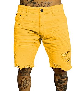Bermuda Jeans Yellow Super Skinny Destroyed