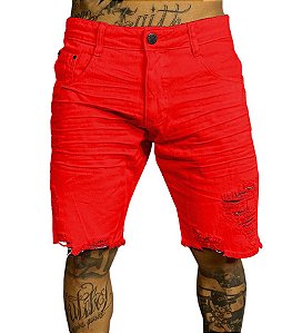 Bermuda Jeans Vermelha Super Skinny Destroyed