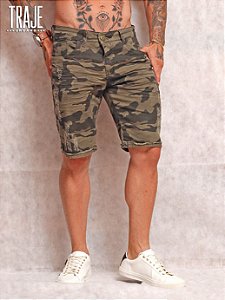 Bermuda Jeans Camuflada Super Skinny Destroyed