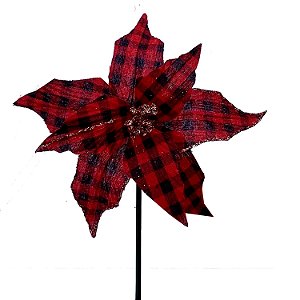 POINSETIA XADREZ VERMELHO E PRETO 25CM   G202572