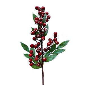 GALHO BERRIES VERMELHOS NEVADOS E FOLHAS VERDES NEVADAS  70cm  G202775