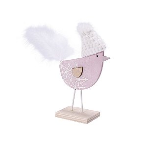 Perfil pássaro rosa com pluma em madeira P F359497