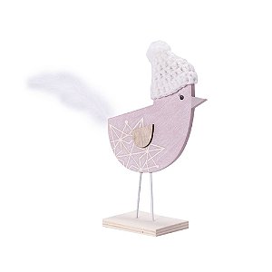 Perfil pássaro rosa com pluma em madeira M F359498