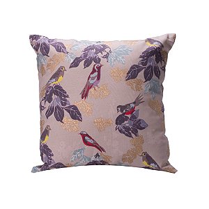 Capa de almofada c/pássaros tosn rose/lilas e dourado C209751